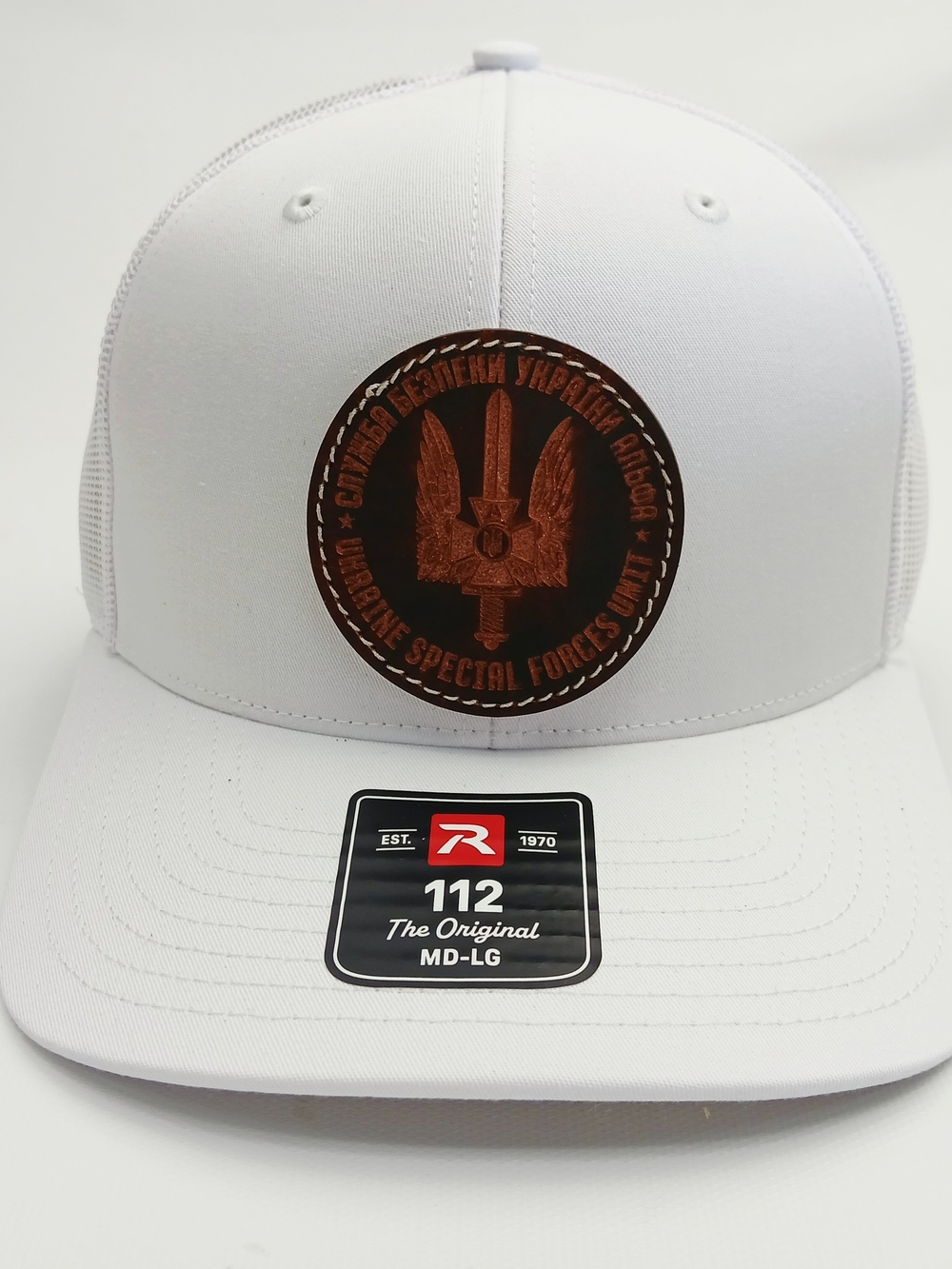 White Trucker Hat with Brown Special Forces Patch - R Brand